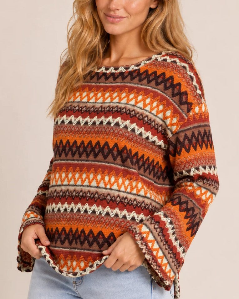 Warm Geometric Pattern Relaxed Fit Pullover Sweater