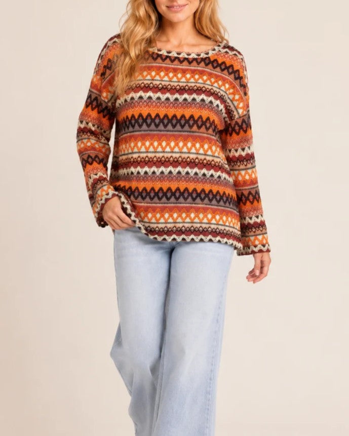 Warm Geometric Pattern Relaxed Fit Pullover Sweater