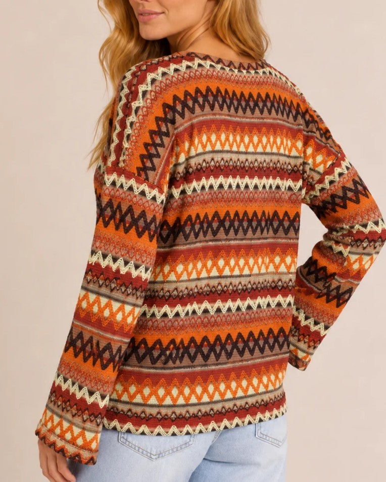 Warm Geometric Pattern Relaxed Fit Pullover Sweater