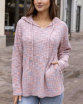 Blush Melange Ribbed Knit Casual Hoodie