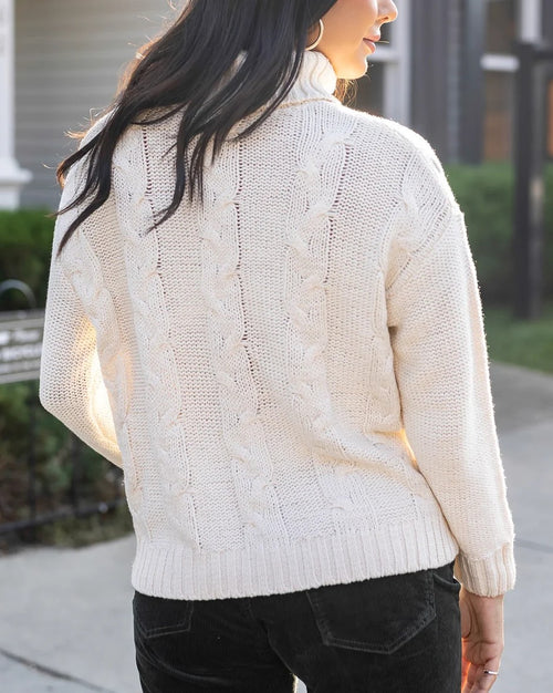 Ivory Chunky Cable Knit Turtleneck Pullover